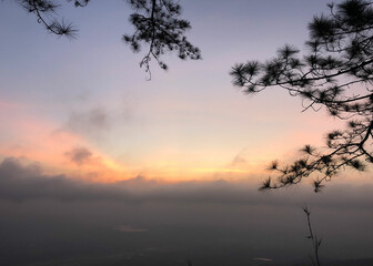 Sunset and mountain fog at Phu Kradueng