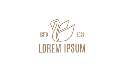 Vintage luxury swan line art logo design template