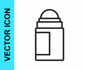 Black line Antiperspirant deodorant roll icon isolated on white background. Cosmetic for body hygiene. Vector