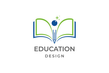 Simple Minimalist Book and Pencil for Education School Collage University Logo Design Vector