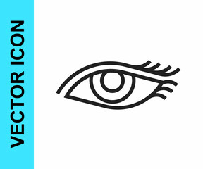 Black line Beautiful woman eye icon isolated on white background. Vector