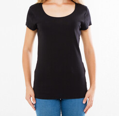 Obraz premium black t shirt mockup close up isolated on white
