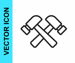Black line Crossed hammer icon isolated on white background. Tool for repair. Vector