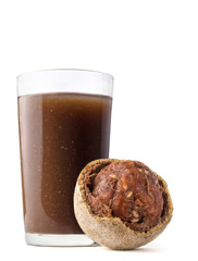 wood apple smoothie and fresh fruit, also known as elephant apple, popular healthy drink in south asia isolated on white background