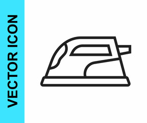 Black line Electric iron icon isolated on white background. Steam iron. Vector