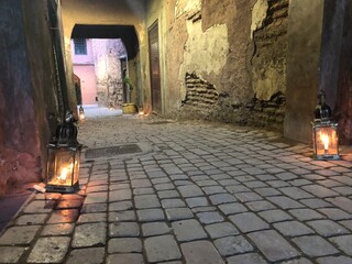 Old stone street with lamps