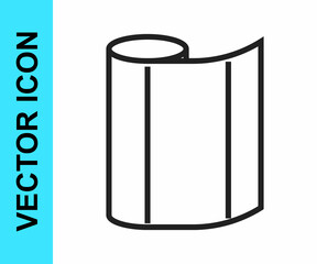 Black line Textile fabric roll icon isolated on white background. Roll, mat, rug, cloth, carpet or paper roll icon. Vector