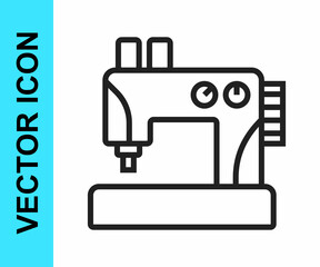 Black line Sewing machine icon isolated on white background. Vector