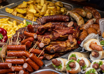 Grilled sausages in the streets of the historic center. street food