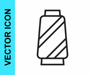 Black line Sewing thread on spool icon isolated on white background. Yarn spool. Thread bobbin. Vector