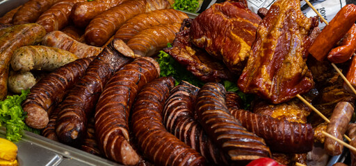 Grilled sausages in the streets of the historic center. street food