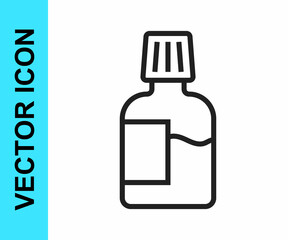 Black line Mouthwash plastic bottle icon isolated on white background. Liquid for rinsing mouth. Oralcare equipment. Vector