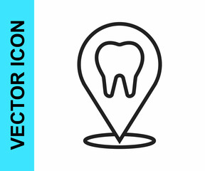 Black line Dental clinic location icon isolated on white background. Vector
