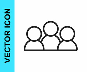 Black line Meeting icon isolated on white background. Business team meeting, discussion concept, analysis, content strategy. Presentation conference. Vector