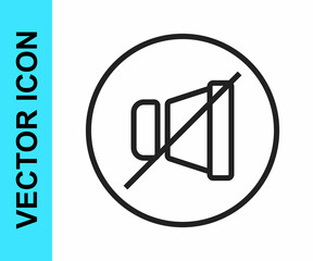 Black line Mute microphone icon isolated on white background. Microphone audio muted. Vector