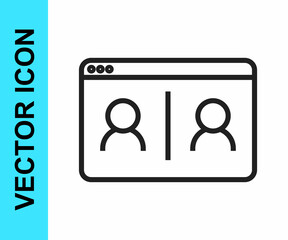 Black line Video chat conference icon isolated on white background. Online meeting work form home. Remote project management. Vector