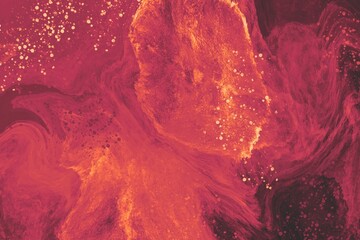 red and yellow abstract background, watercolor paint drops, paint flow, abstract  jellyfish, water pouring into a glass