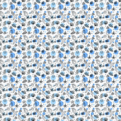 Seashells on a white background with water bubbles. Can be used for bamagi fabric and wrapping paper.