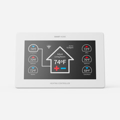 Smart home heating controller on a plain background. 3d render.