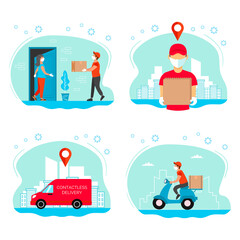 Fototapeta premium Safe delivery service. Set of icons food online order. Vector illustrations for your business.