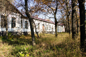Fototapeta na wymiar Old and new buildings of a medical institution in the countryside of Ukraine