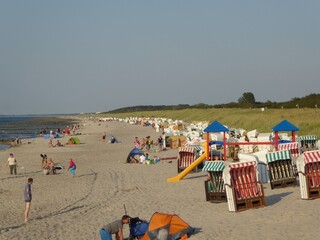 Vacationers and beach chairs on the Baltic Sea beach of Graal-Müritz, Germany