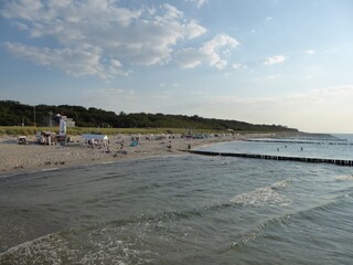 Vacationers and beach chairs on the Baltic Sea beach of Graal-Müritz, Germany