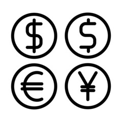Obraz premium Coin Dollar, Euro, Yen Icon Design Vector Template Illustration Sign And Symbol .Icon Set