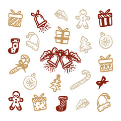 Icon set Christmas pattern cute baby, hand drawn card background template in doodle