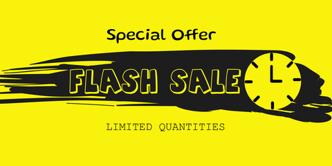 Banner for shops and online shopping, promotional materials and advertising campaign. Special offer, flash sale, limited quantities. Black and yellow colors
