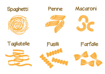 Various kinds of italian pasta tasty and delicious