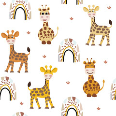 Cute giraffe seamless pattern, Seamless childish pattern with funny giraffe . Creative scandinavian kids texture for fabric, wrapping, textile, wallpaper, apparel. Vector illustration