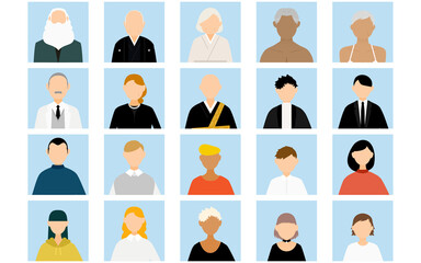 20人の人物アイコン、正方形