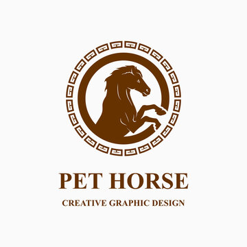 silhouette of horse in circle in vintage style. brown horse logo for pet lovers. vector logo design template