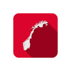 Map of Norway. Silhouette isolated on Red square with long shadow