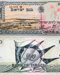 Jezreel Valley also known as the Plain of Esdraelon, flowers. Portrait from Israel 10 Lirot...