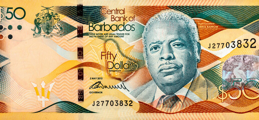Errol Walton Barrow 1 st Prime Minister of Barbados, Portrait from Barbados 50 Dollars 2013 Banknotes. - obrazy, fototapety, plakaty
