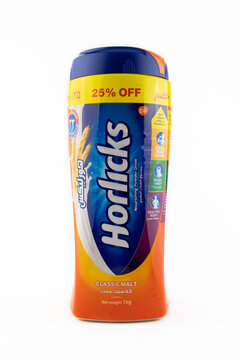 DOHA, QATAR - MAY 5, 2021: A bottle of Horlicks Classic Malt flavor. Isolated on white background