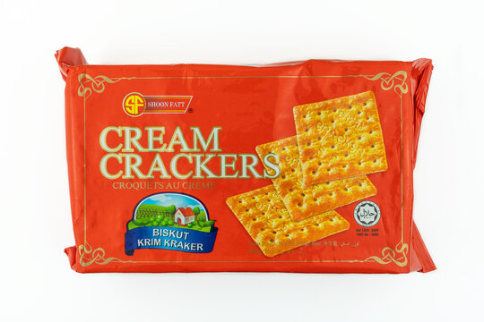 DOHA, QATAR - OCT 21, 2021: Shoon Fatt Cream Crackers isolated on white background.