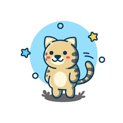Cute brown cat vector illustration. Flat cartoon style. Cute animal mascot. Suitable for stickers, clothes, web landing pages, and more.