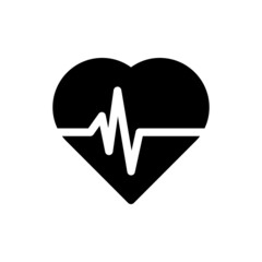 Heart beat, cardiology wave monitor heart icon black on white background