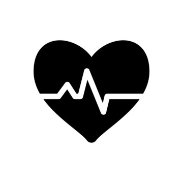 Heart beat, cardiology wave monitor heart icon black on white background