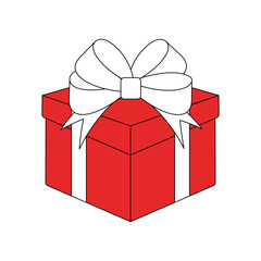 gift icon, box tied with ribbon with bow, black outline isolated on white background, vector illustration
