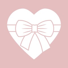 white heart with a bow on a pink background, symbol of love, flat vector illustration