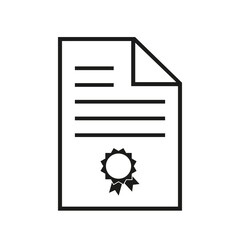 Certified document icon, black outline isolated on white background, vector illustration