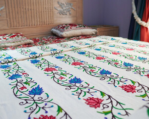 Contemporary Bed and beautiful Red flower bedsheet and Pillows