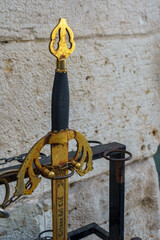 Burgos, Spain - August 25, 2021. Tizona, replica of the sword of el cid campeador