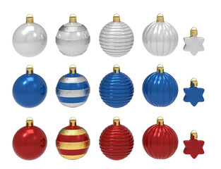 set christmas tree toy on the white background. Christmas decoration. 3d-rendering