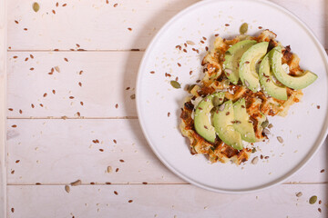 waffles with avocado and cottage cheese