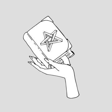 recommend clip art: Vintage Mystic Spell Book with impossible star on cover in female hand Illustration